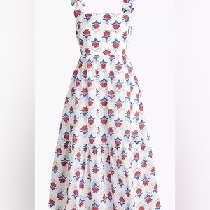 J. Crew Red and Blue Floral Midi Dress